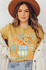 US3001P-E3153 Floral Pumpkin Stack Graphic Plus Tee $16