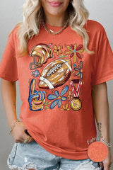5000-E3072 Retro Floral Football Graphic Heavy Cotton Tee $9