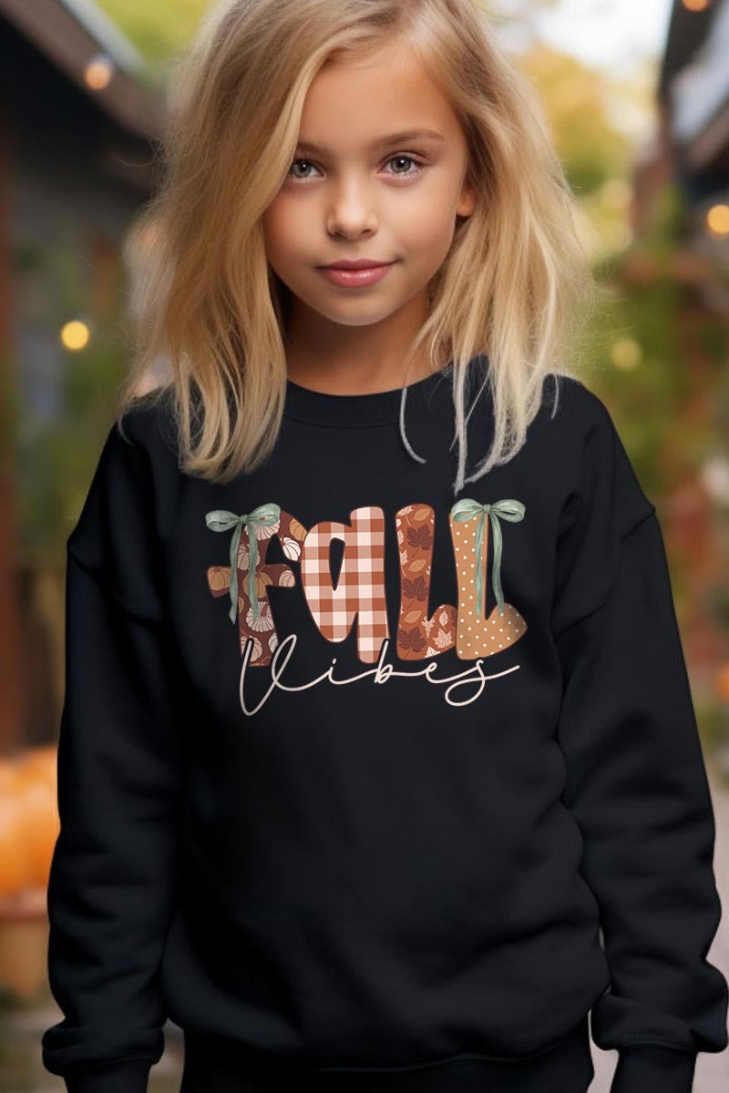 UL180B-E3071Z Fall Vibes Rustic Script Kids Graphic Sweatshirt $20