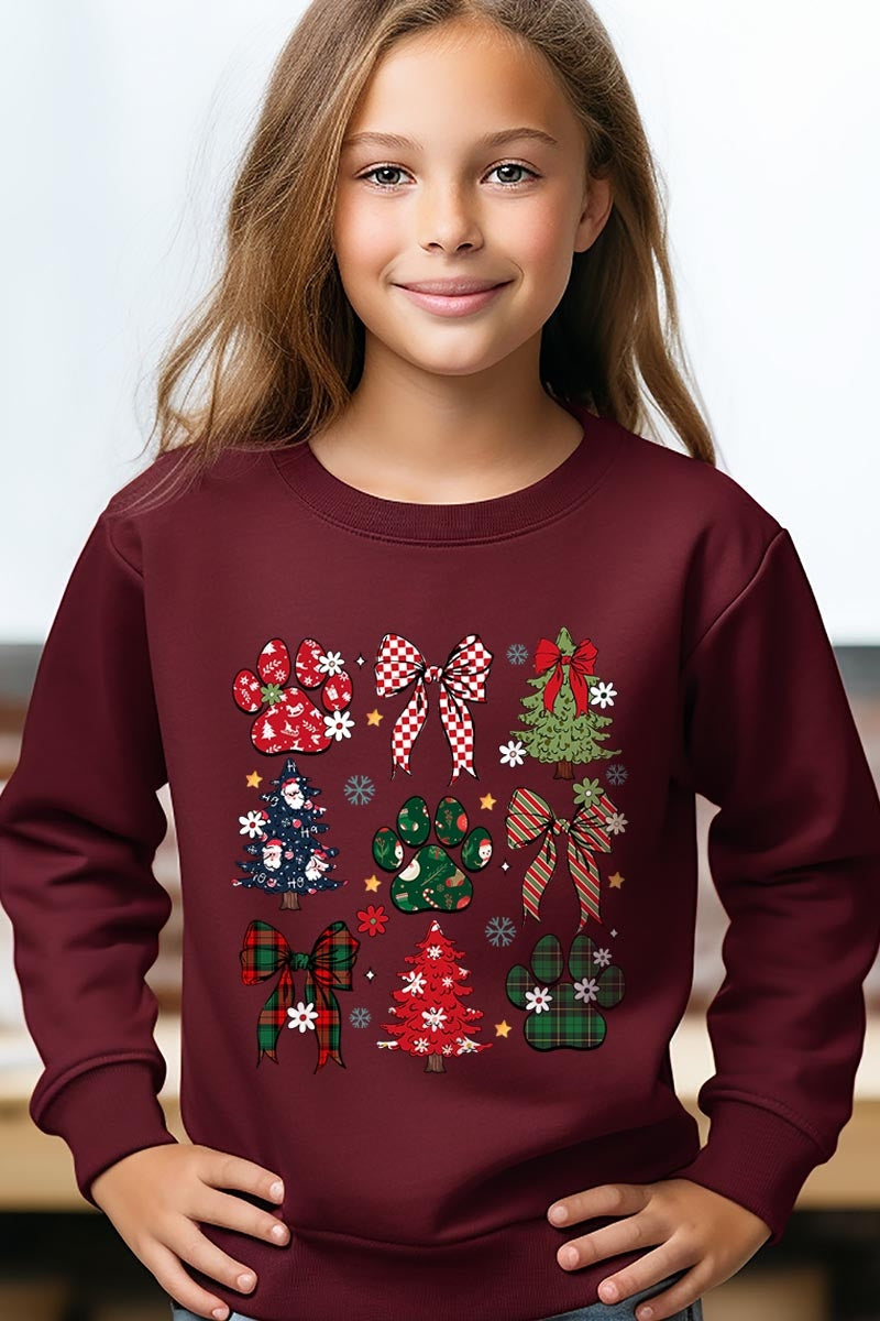 UL180B-E3195Z Christmas Bow Paw Kids Graphic Sweatshirt $20