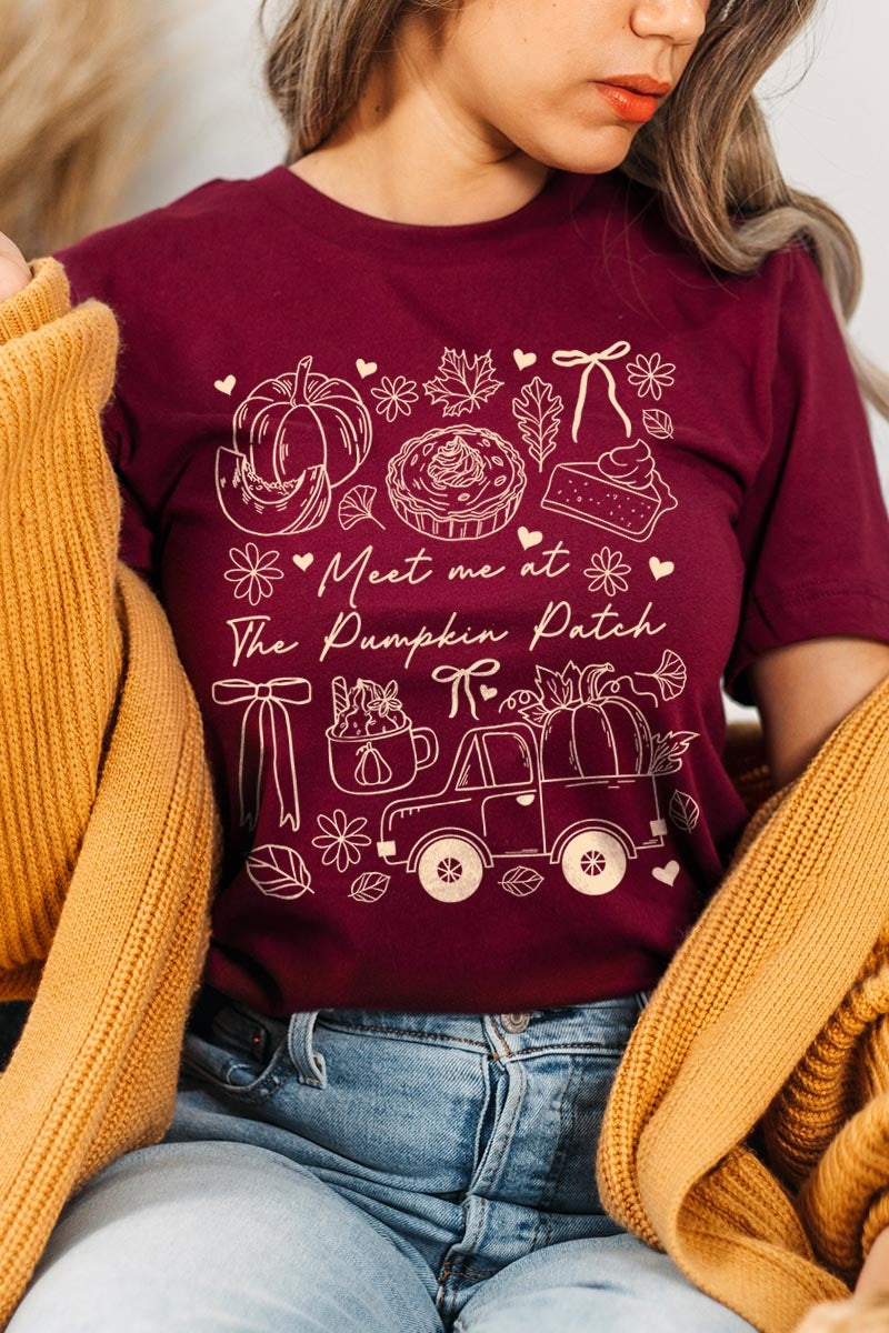 US3001P-E3163 Pumpkin Patch Doodle Graphic Plus Tee $16