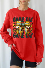 UL240-E3090 Yellow Football Game Day Bow Long Sleeve Tee $13.75