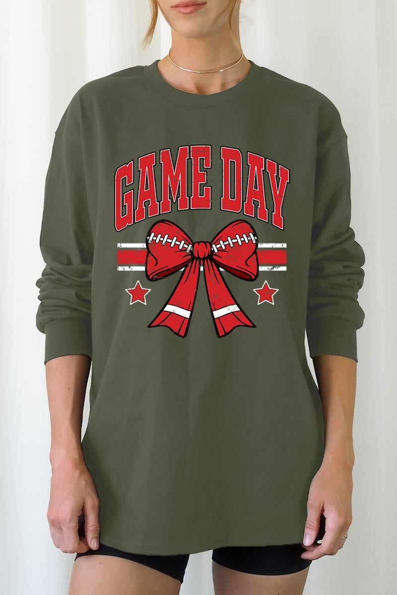 UL240P-E3062 Red Game Day Football Bow Plus Long Sleeve Tee $17