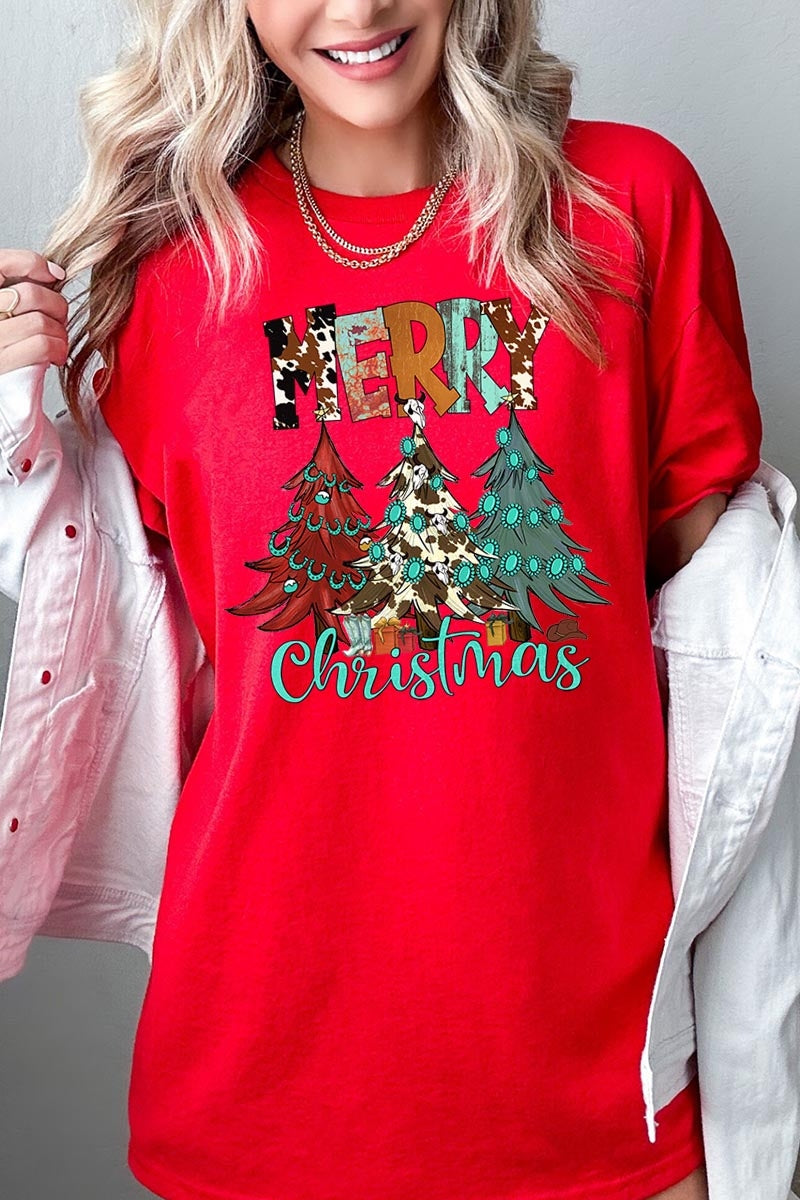 5000P-E3200 Merry Christmas Trees Graphic Plus Heavy Cotton Tee $12.75