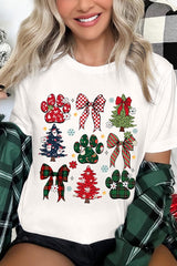 US3001-E3195 Christmas Bow Paw Graphic Tee $12.5