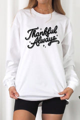 UL240P-E3168 Thankful Always Graphic Plus Long Sleeve Tee $17