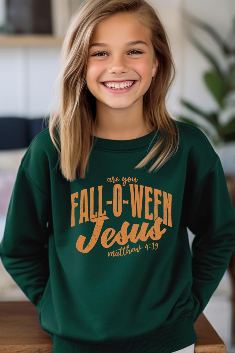 UL180B-E3143Z Are You Fall O Ween Jesus Kids Graphic Sweatshirt $20