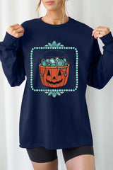 UL240P-E3140 Halloween turquoise pumpkin Plus Long Sleeve Tee $17