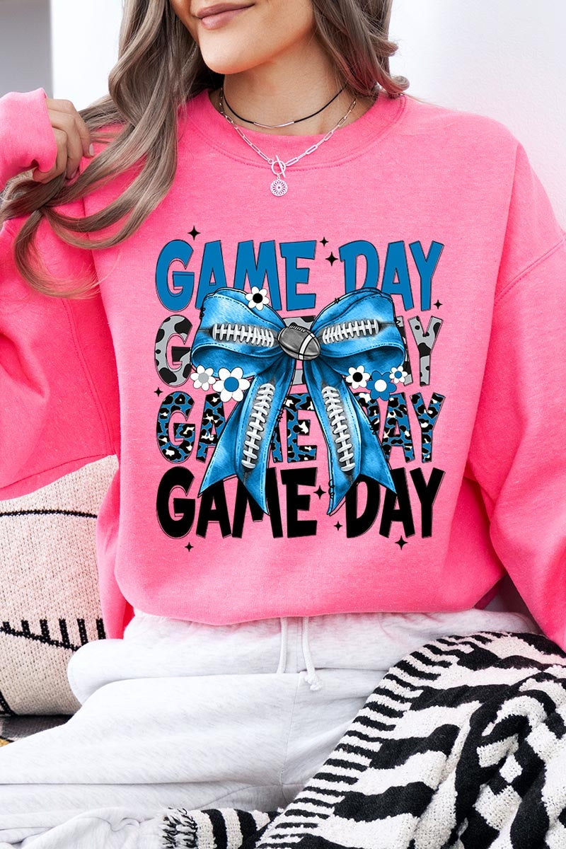 UL180-E3089 Blue Silver Football Game Day Bow Sweatshirt $20