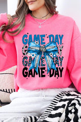 UL180-E3089 Blue Silver Football Game Day Bow Sweatshirt $20