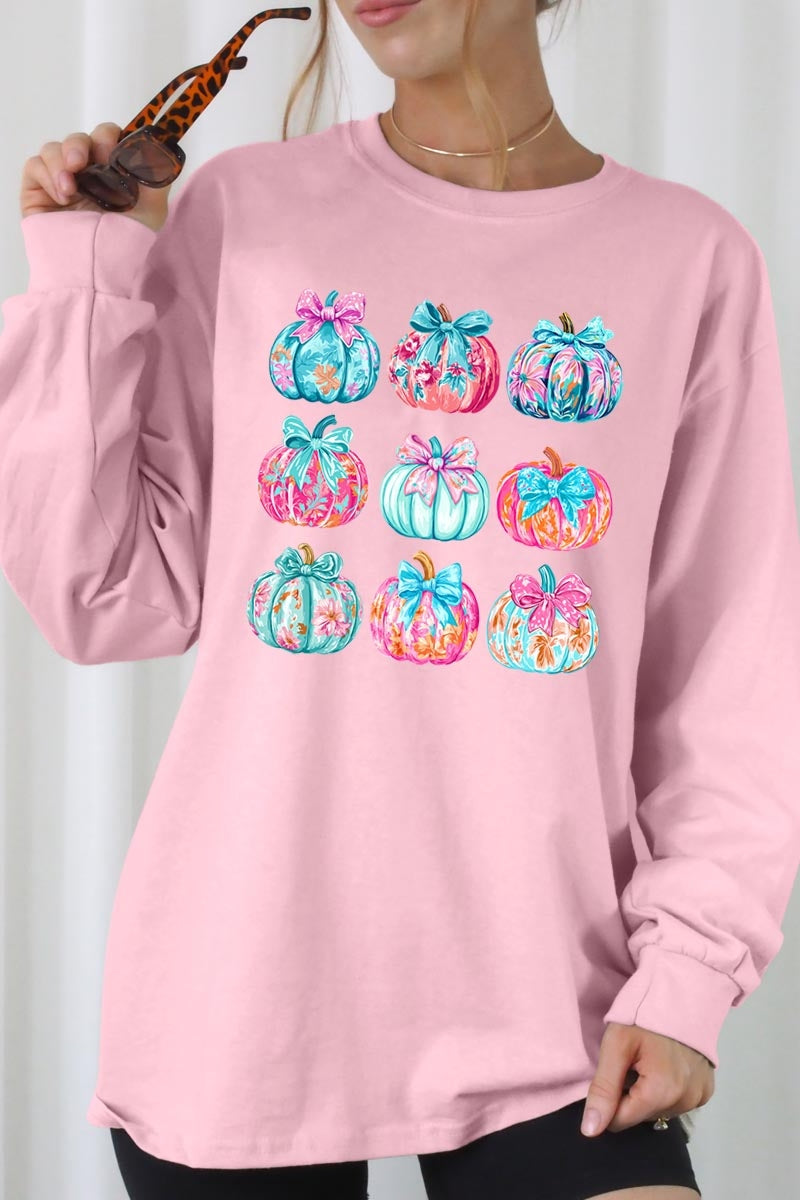 UL240P-E3137 Coquette Pumpkin Graphic Plus Long Sleeve Tee $17