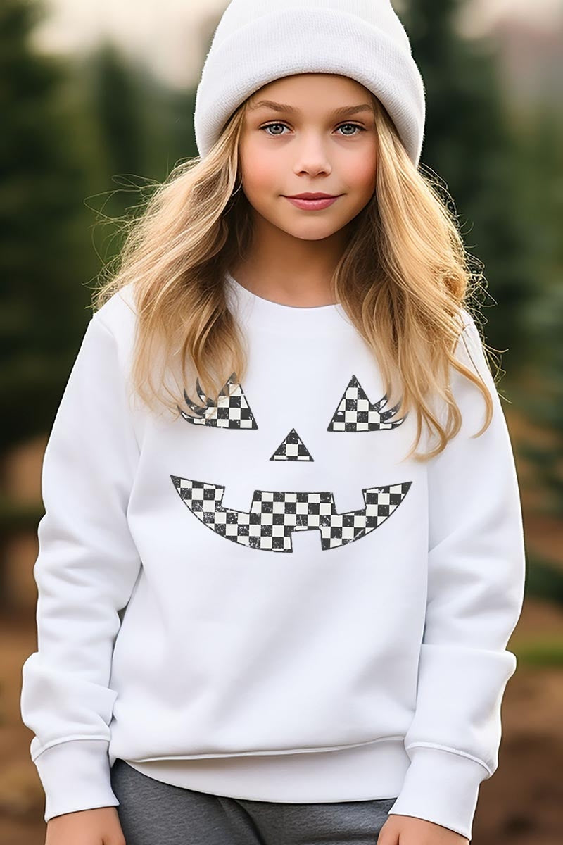 UL180B-E3149Z Checker Pumpkin Face Kids Graphic Sweatshirt $20