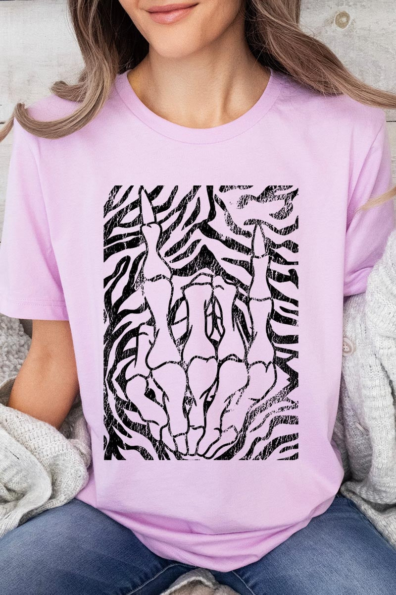 US3001P-E3177 Skeleton Hands Zebra Graphic Plus Tee $16