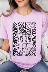 US3001-E3177 Skeleton Hands Zebra Graphic Tee $12.5