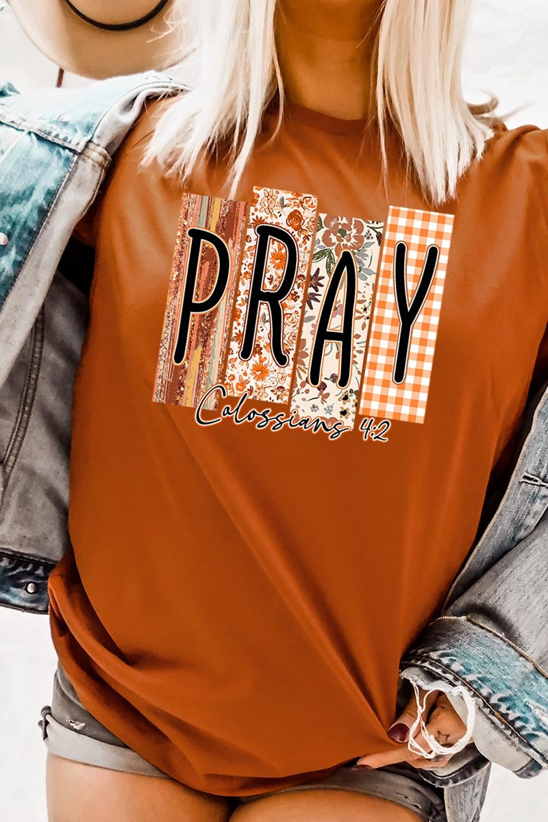 US3001-E3166 Pray Fall Christian Graphic Tee $12.5