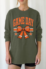 UL240-E3064 Orange Game Day Football Bow Long Sleeve Tee $13.75