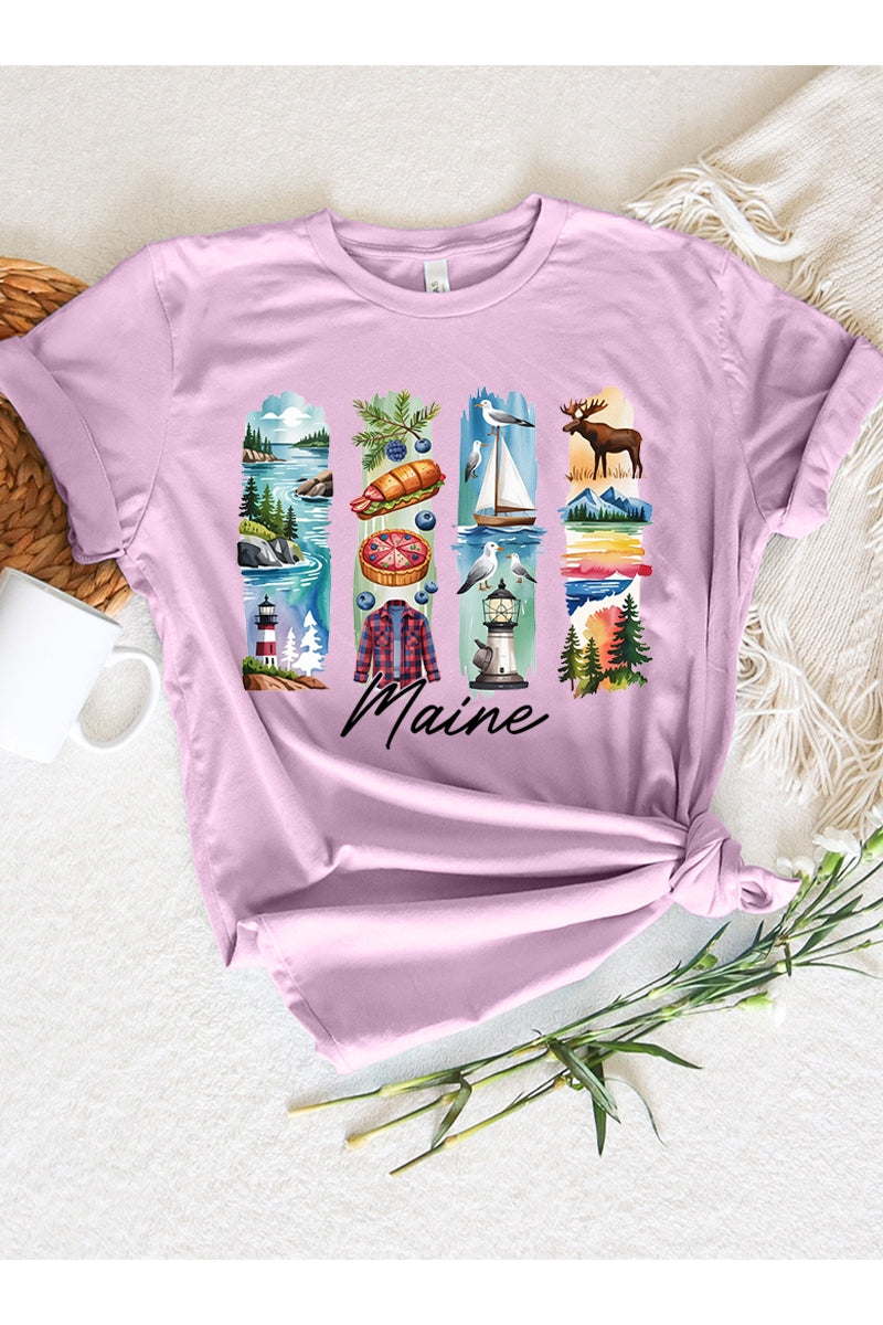 US3001-E3061ME Maine State Brushstroke Graphic Tee $12.5