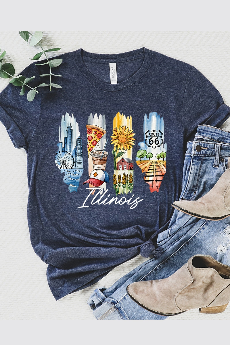 US3001P-E3061IL Illinois State Brushstroke Graphic Plus Tee $16