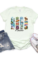 US3001P-E3061ME Maine State Brushstroke Graphic Plus Tee $16