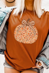 US3001-E3135 Floral Fall Pumpkin Graphic Tee $12.5