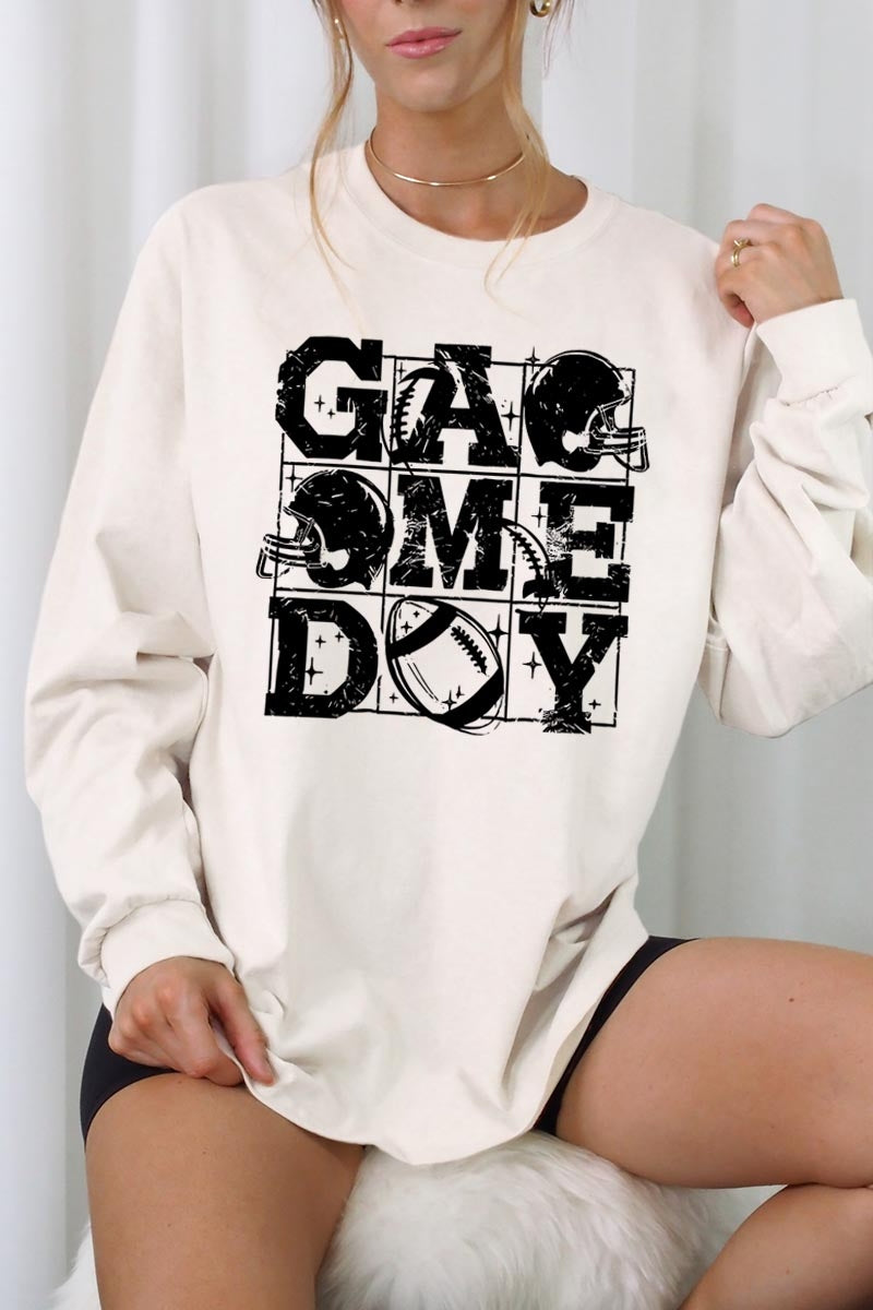 UL240P-E3073 Distressed Game Day Graphic Plus Long Sleeve Tee $17