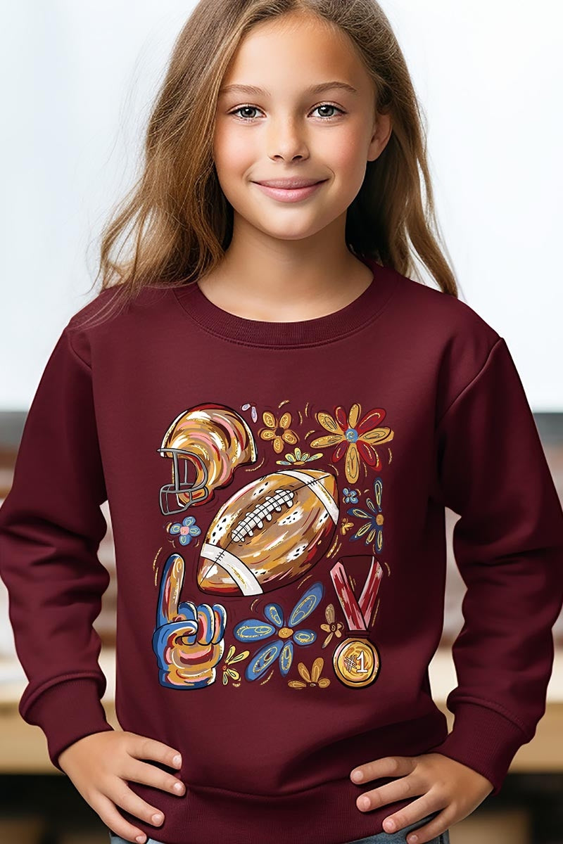UL180B-E3072Z Retro Floral Football Kids Graphic Sweatshirt $20