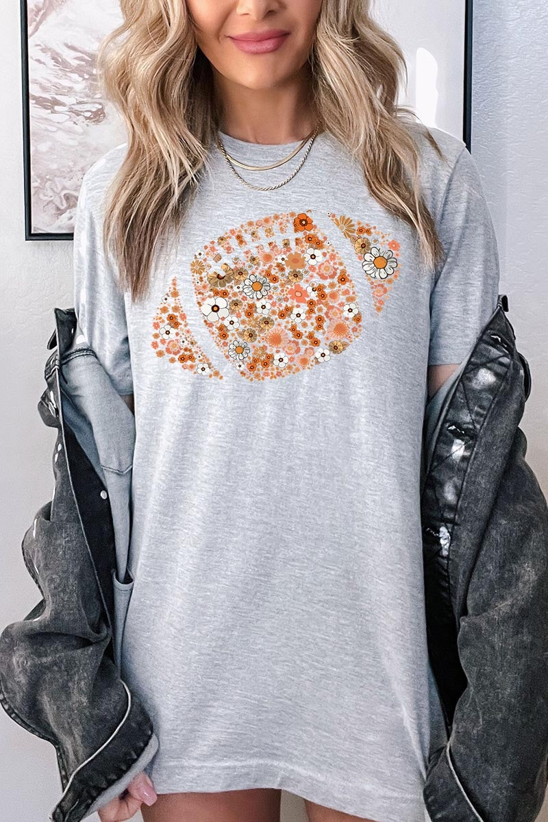 US3001-E3133 Floral Football Graphic Tee $12.5