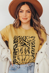 US3001-E3177 Skeleton Hands Zebra Graphic Tee $12.5