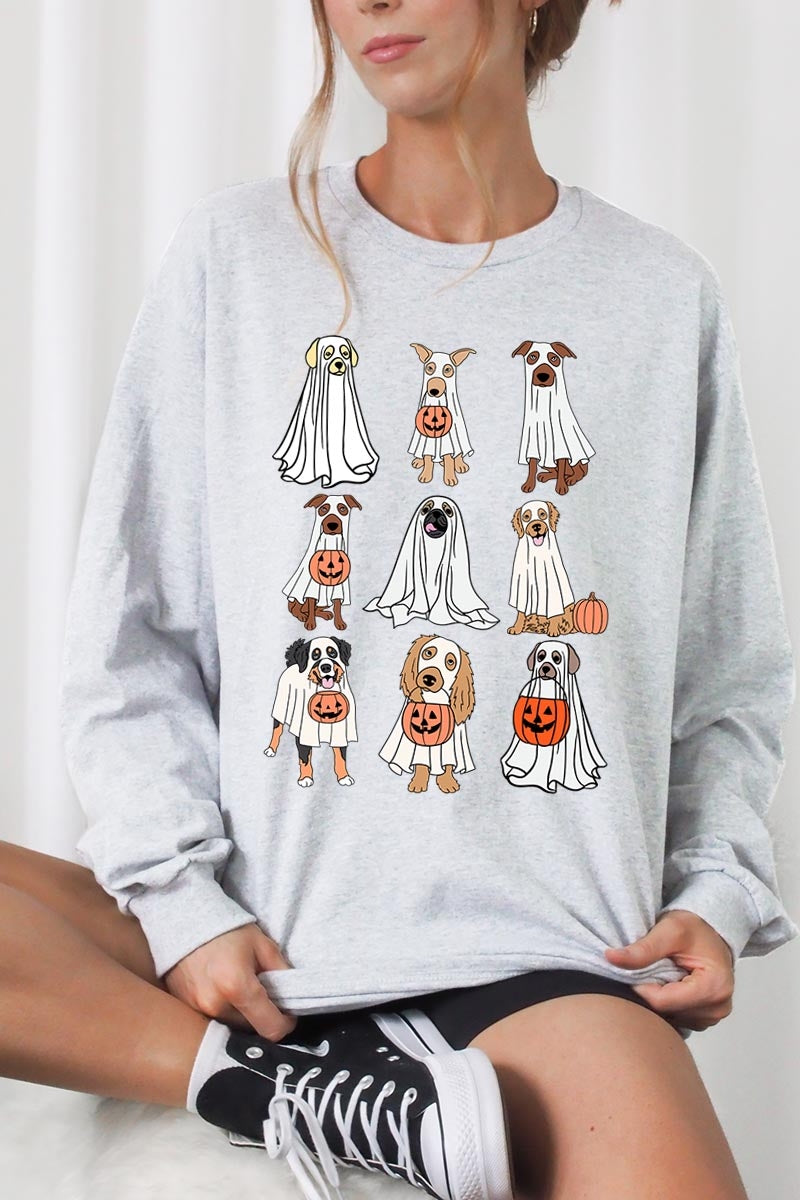 UL240-E3106 Halloween Ghost Dog Graphic Long Sleeve Tee $13.75