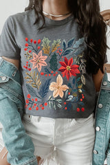 US3001P-E3186 Floral Christmas Graphic Plus Tee $16