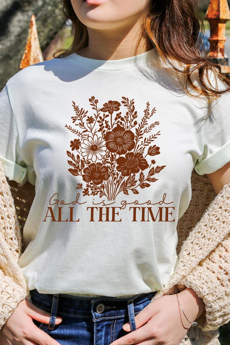 US3001P-E3116 God Is Good Floral Graphic Plus Tee $16