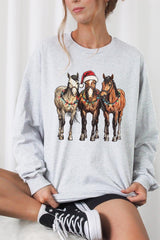 UL240P-E3182 Christmas Horses Graphic Plus Long Sleeve Tee $17