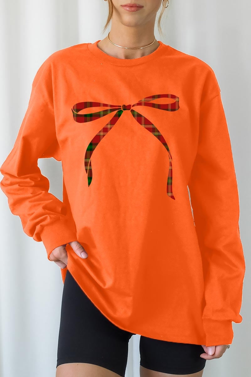 UL240-E3211 Red Bow Christmas Graphic Long Sleeve Tee $13.75