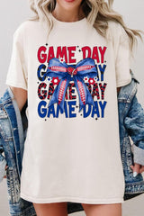 5000P-E3087 Red Blue Football Bow Plus Heavy Cotton Tee $12.75