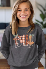 UL180B-E3071Z Fall Vibes Rustic Script Kids Graphic Sweatshirt $20