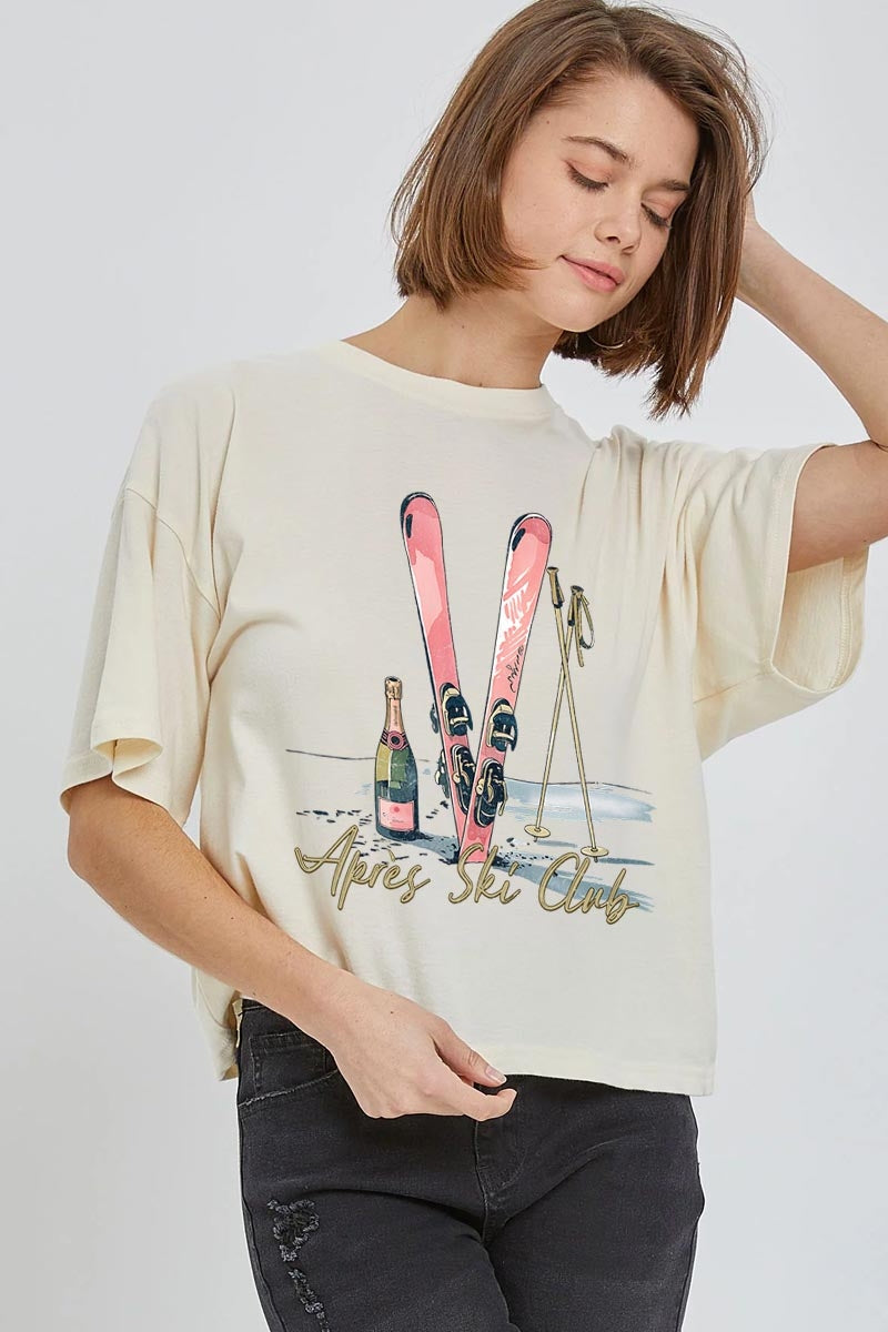 CTS-E3187 Apres Ski Club Graphic Relaxed Crop Top $11