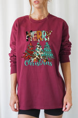 UL240P-E3200 Merry Christmas Trees Graphic Plus Long Sleeve Tee $17