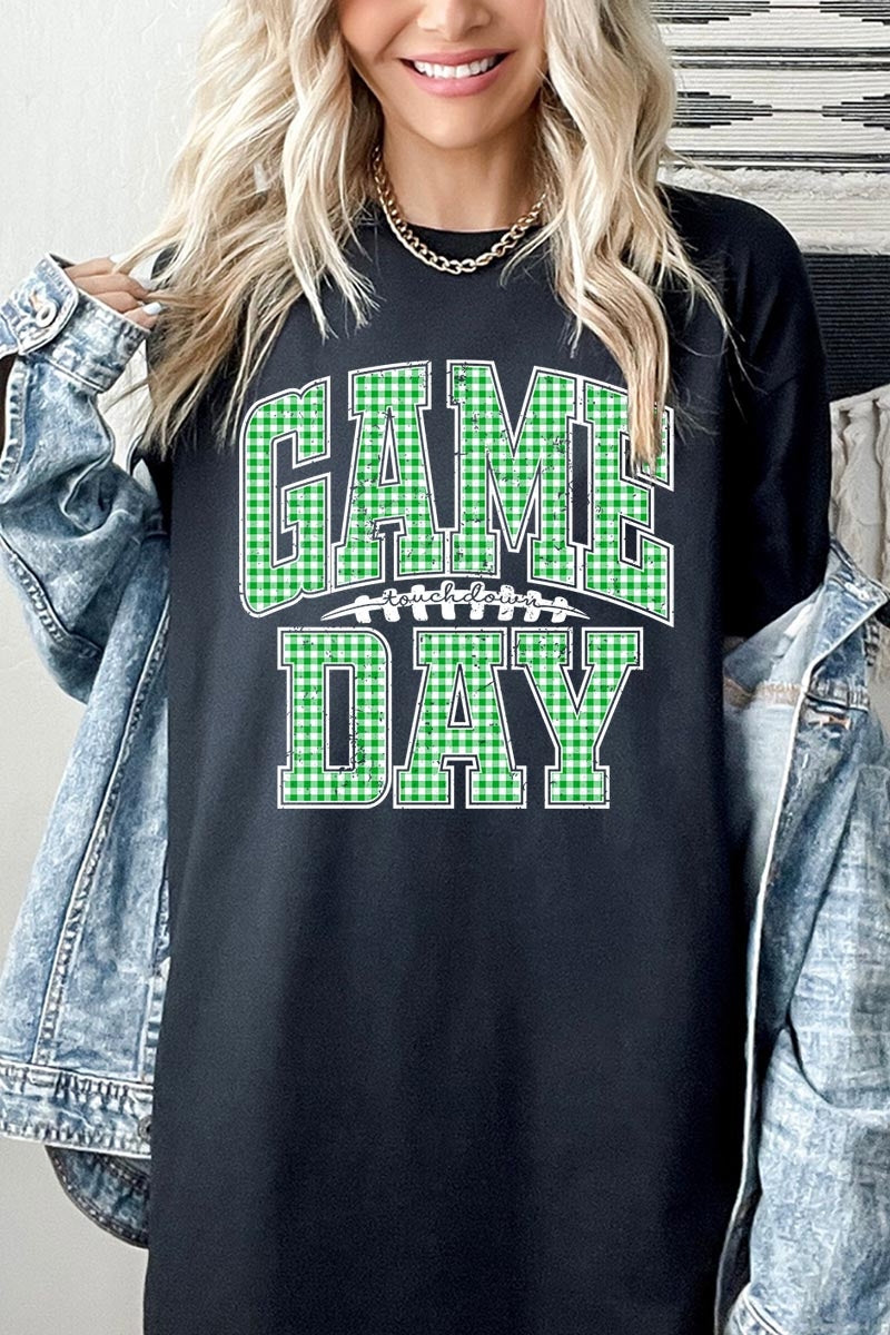 5000-E3128 Green Gingham Game Day Graphic Heavy Cotton Tee $9
