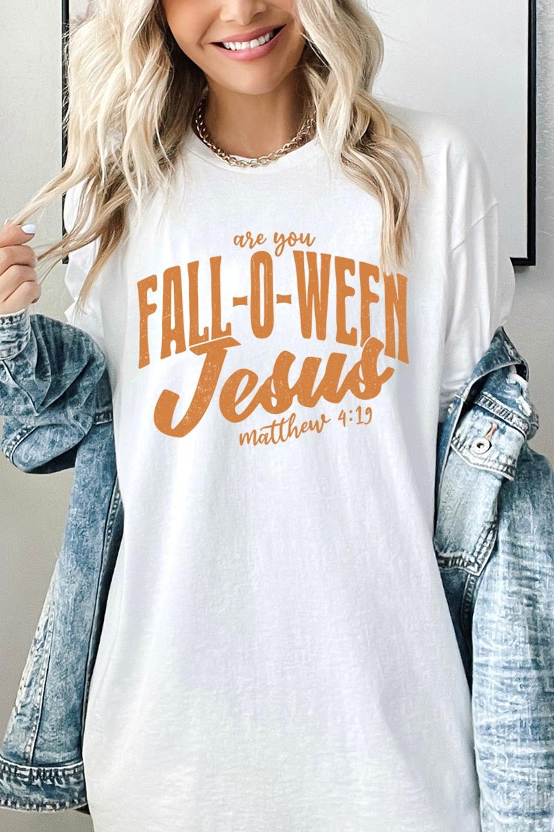 5000P-E3143 Are You Fall O Ween Jesus Plus Heavy Cotton Tee $12.75