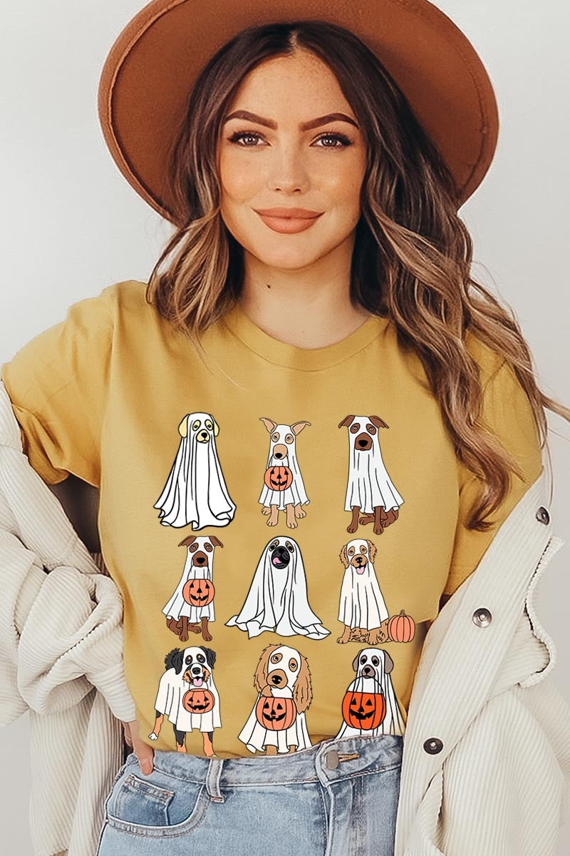 US3001-E3106 Halloween Ghost Dog Graphic Tee $12.5