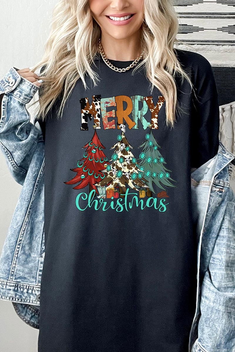 5000P-E3200 Merry Christmas Trees Graphic Plus Heavy Cotton Tee $12.75