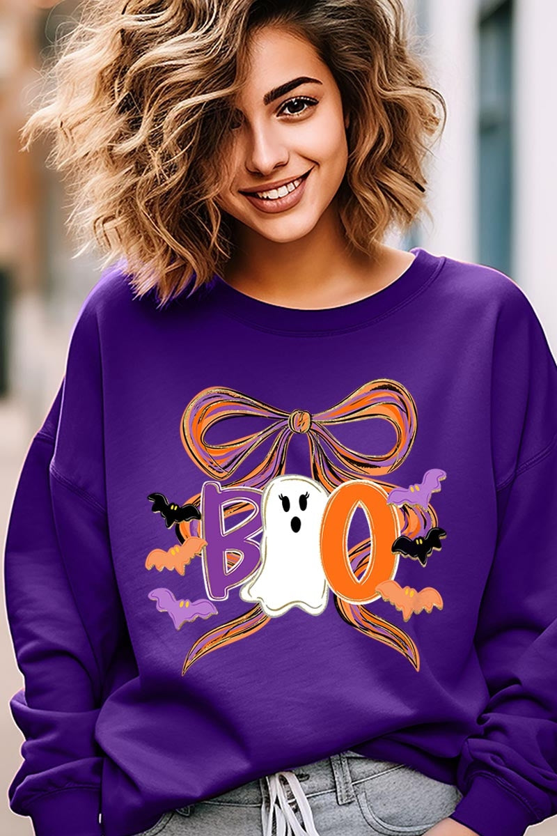 UL180P-E3120 Boo Brushstroke Bow Graphic Plus Sweatshirt $25