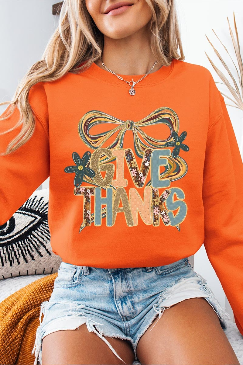 UL180-E3154 Give Thanks Bow Graphic Sweatshirt $20