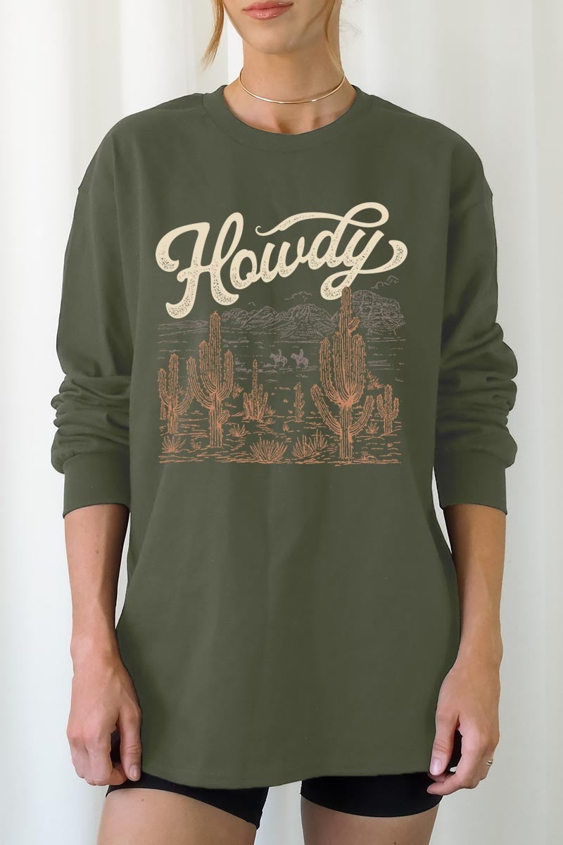 UL240P-E3095 Howdy Desert Western Graphic Plus Long Sleeve Tee $17