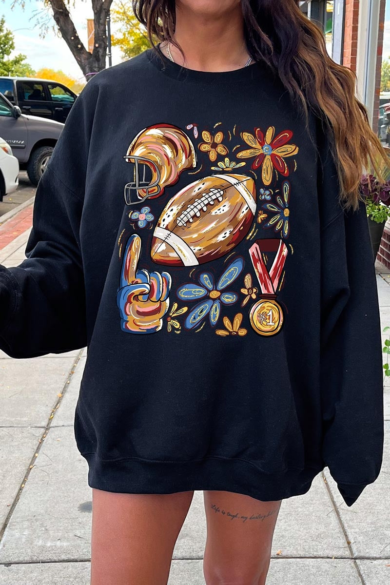 UL180P-E3072 Retro Floral Football Graphic Plus Sweatshirt $25