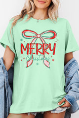 5000-E3197 Merry Christmas Bow Graphic Heavy Cotton Tee $9