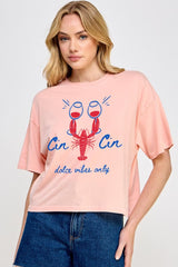 CTS-E3069 Cin Cin Lobster Graphic Relaxed Crop Top $11