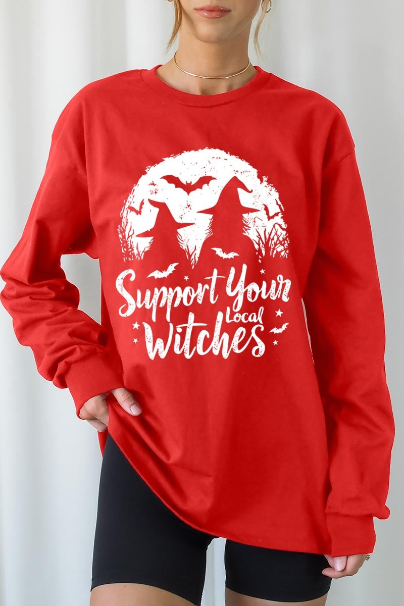 UL240P-E3161 Local Witches Halloween Graphic Plus Long Sleeve Tee $17