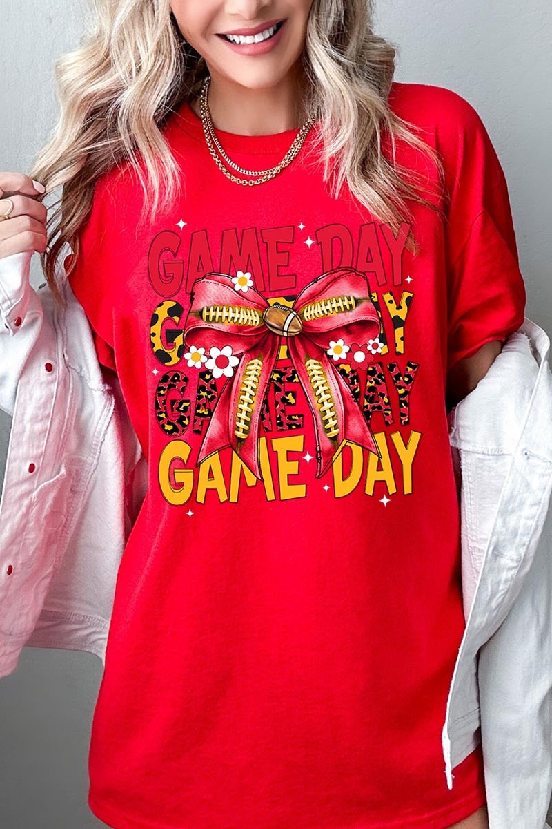 5000P-E3091 Red Yellow Football Bow Plus Heavy Cotton Tee $12.75