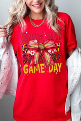 5000-E3091 Red Yellow Football Game Day Bow Heavy Cotton Tee $9